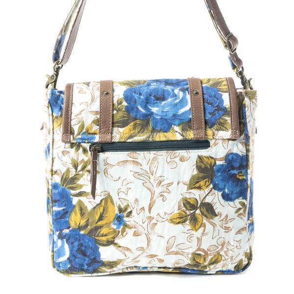 Mesa Morning Glories Messenger Bag In Blue and Off White Mesa Morning Glories Messenger Bag In Blue and Off White