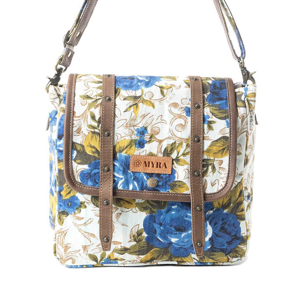 Mesa Morning Glories Messenger Bag In Blue and Off White Mesa Morning Glories Messenger Bag In Blue and Off White