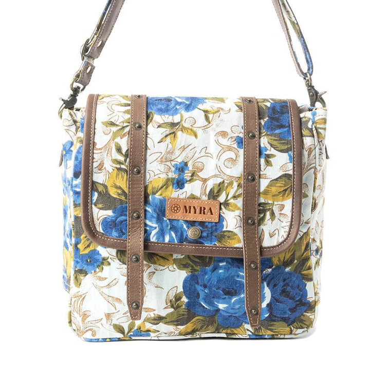 Mesa Morning Glories Messenger Bag In Blue and Off White Mesa Morning Glories Messenger Bag In Blue and Off White