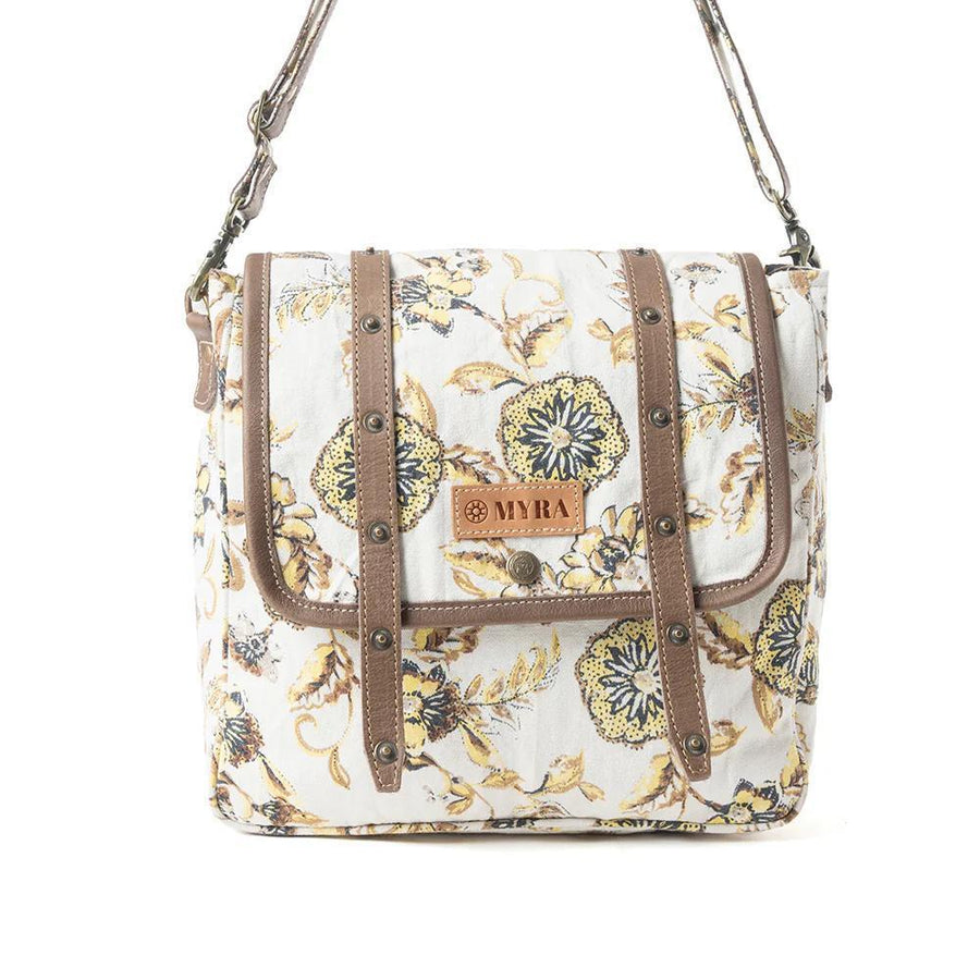 Mesa Morning Glories Messenger Bag In Brown and Off White Mesa Morning Glories Messenger Bag In Brown and Off White