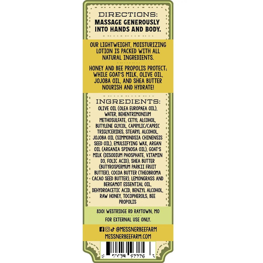 Messner Bee Farm Lemongrass Bergamot - Milk and Honey Lotion Messner Bee Farm Lemongrass Bergamot - Milk and Honey Lotion