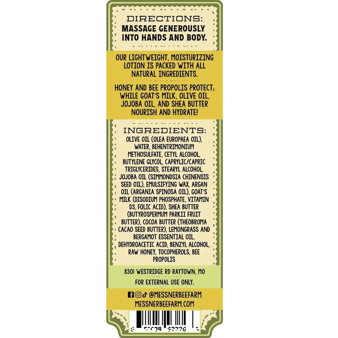 Messner Bee Farm Lemongrass Bergamot - Milk and Honey Lotion Messner Bee Farm Lemongrass Bergamot - Milk and Honey Lotion