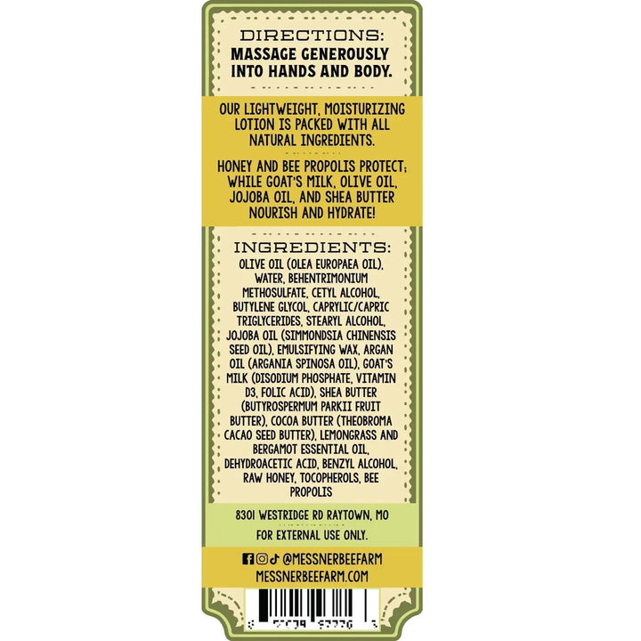 Messner Bee Farm Lemongrass Bergamot - Milk and Honey Lotion Messner Bee Farm Lemongrass Bergamot - Milk and Honey Lotion