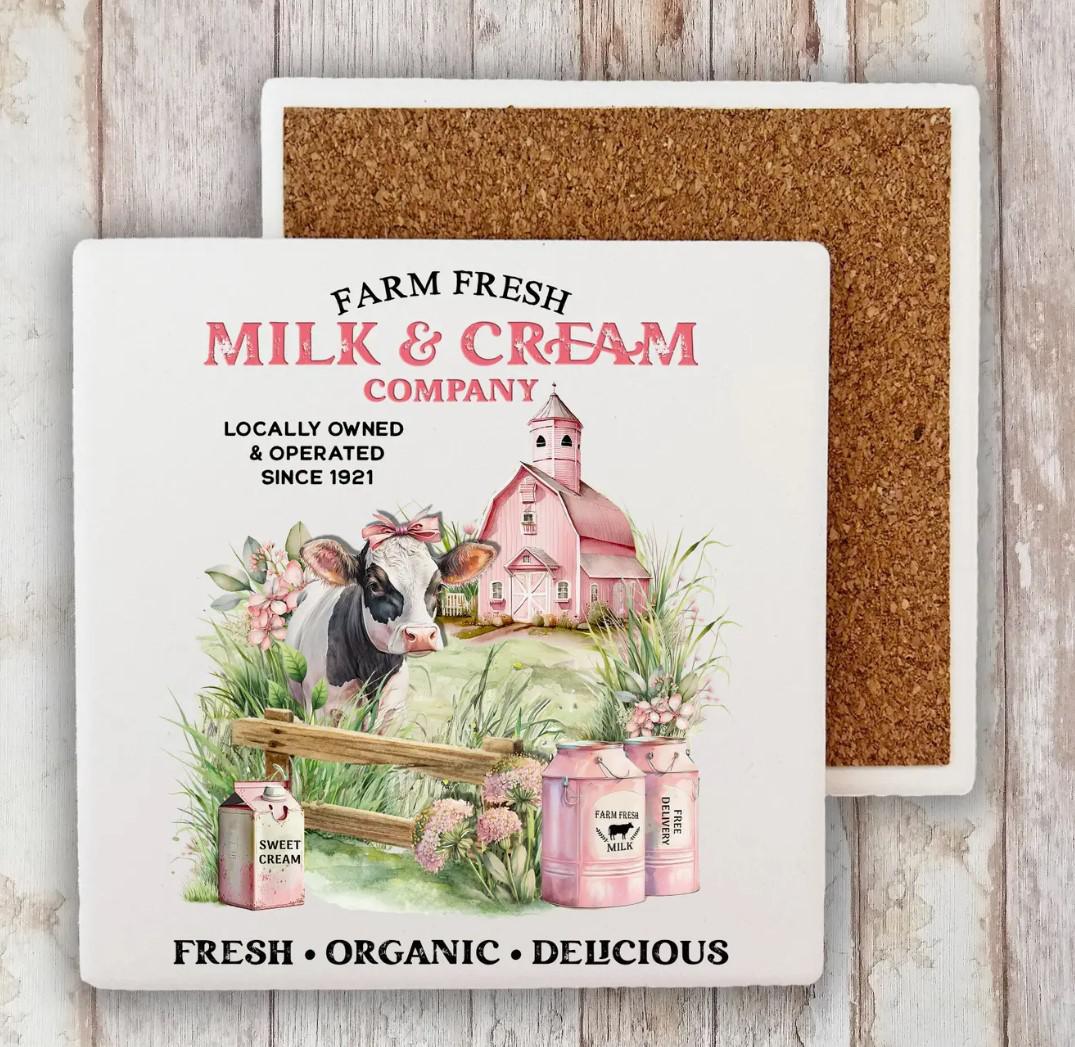 Decorative Stone Coaster Milk & Creamery Cow