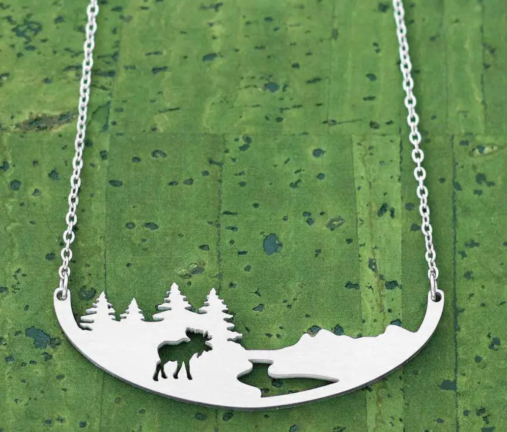 Moose with Creek Stainless Steel Necklace