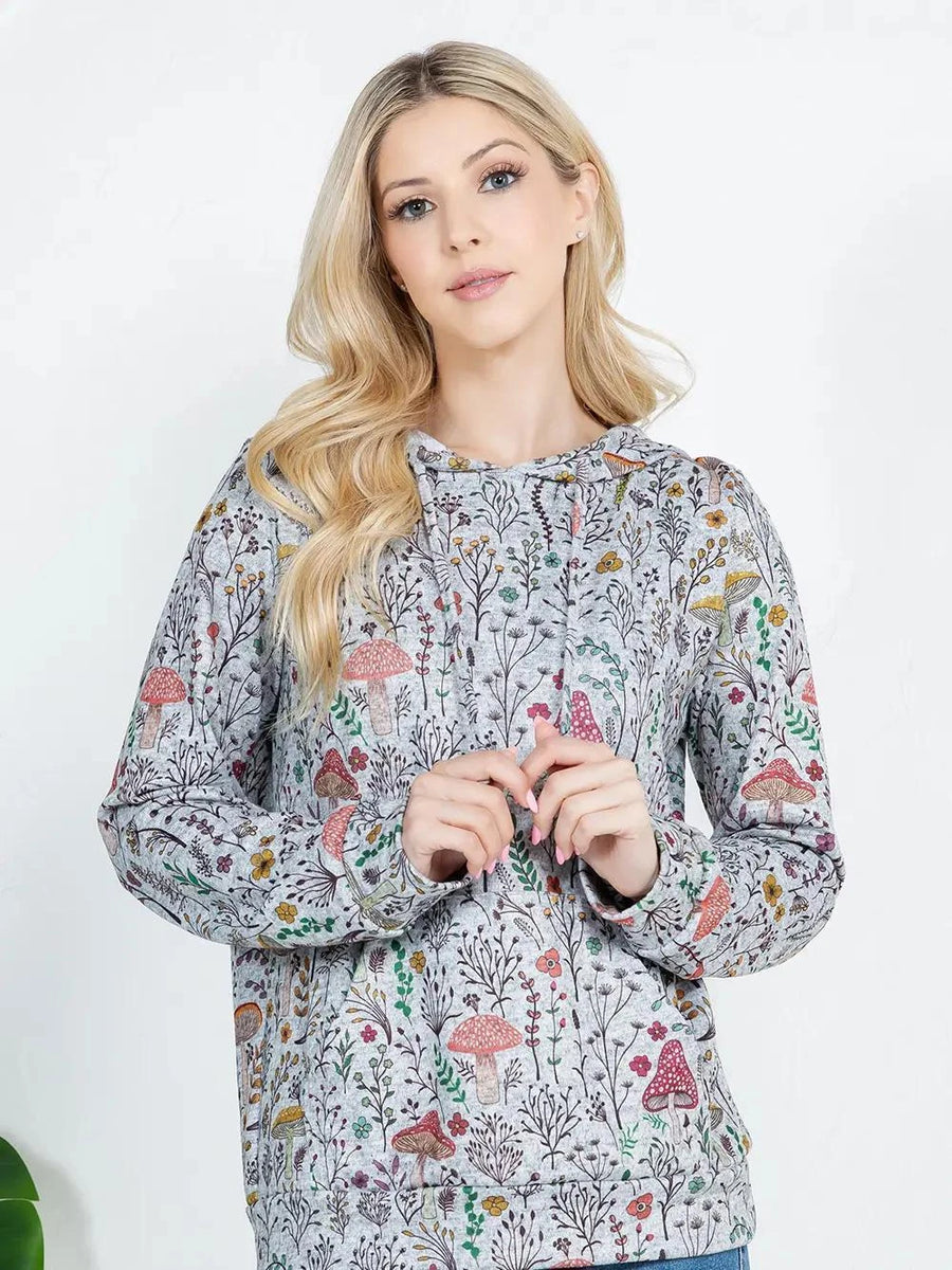 Mushroom Print Pullover Hoodie Mushroom Print Pullover Hoodie