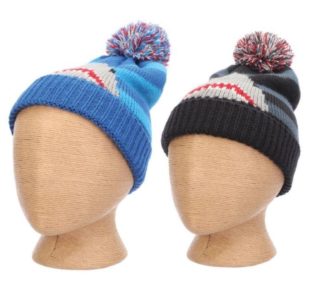 Children's Shark Knit Hat Navy Blue