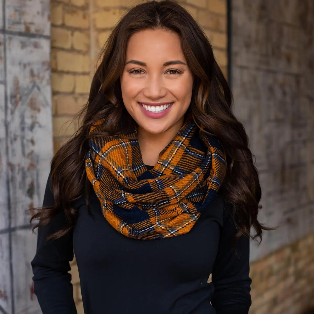 Plaid Infinity Scarf Navy Mustard Plaid Infinity Scarf