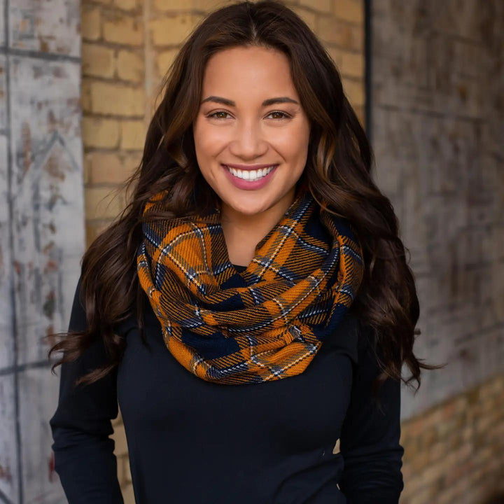 Plaid Infinity Scarf Navy Mustard Plaid Infinity Scarf