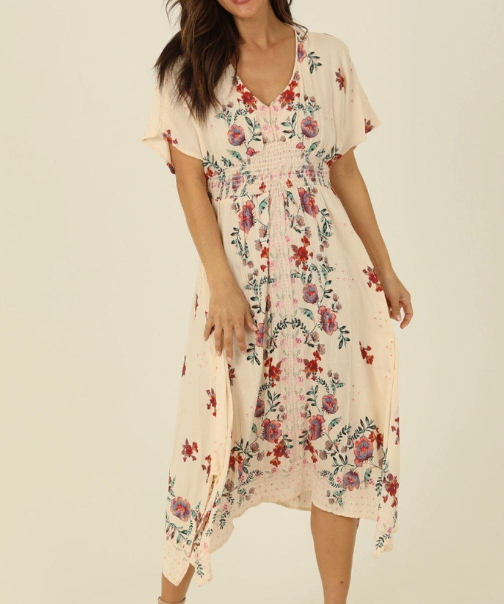 Neck Hanky Hem Midi Dress