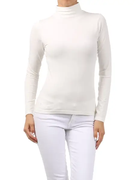 M. Rena | Mock Neck Long Sleeve Basic Top Off White