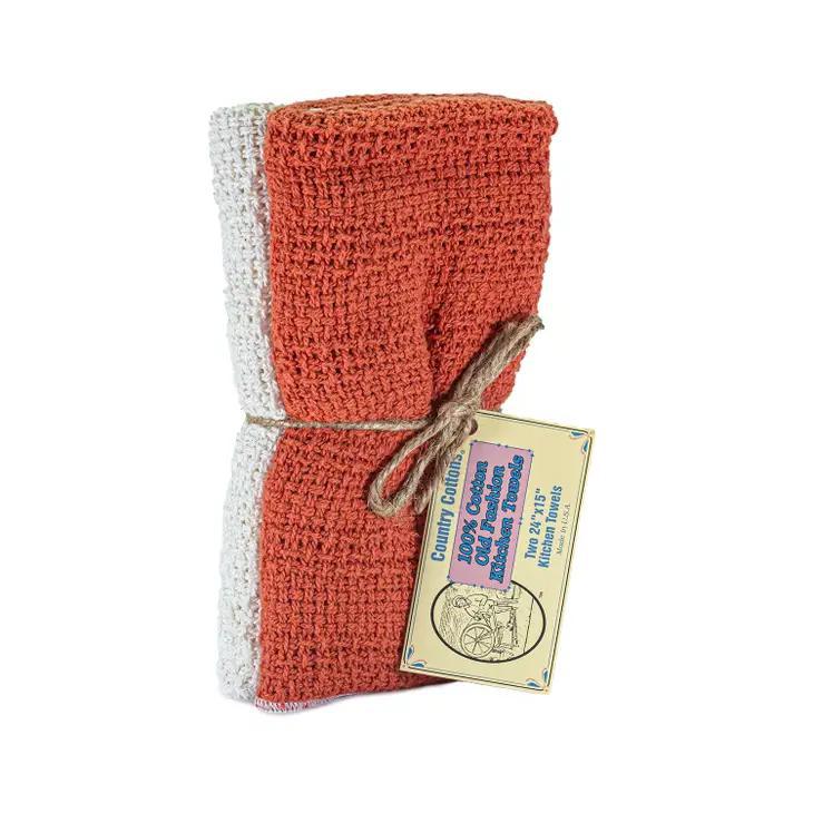 Woven Kitchen Towels 100% Cotton USA made Paprika & Natural Woven Kitchen Towels 100% Cotton USA made