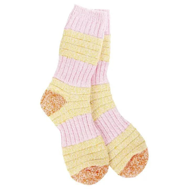 World's Softest® Socks Weekend Ragg Crew Colorblock Pink/Honey World's Softest® Socks Weekend Ragg Crew Colorblock