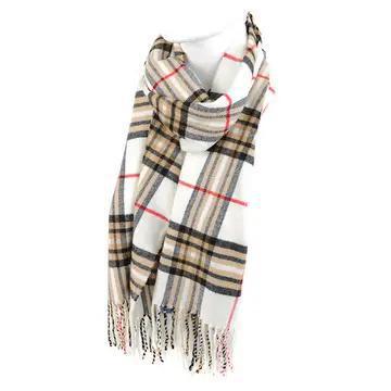 Cashmere Feel  Scarf Plaid Beige Cashmere Feel  Scarf