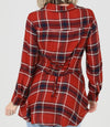 Plaid Button Front Hi Lo Lace Up Back Shirt