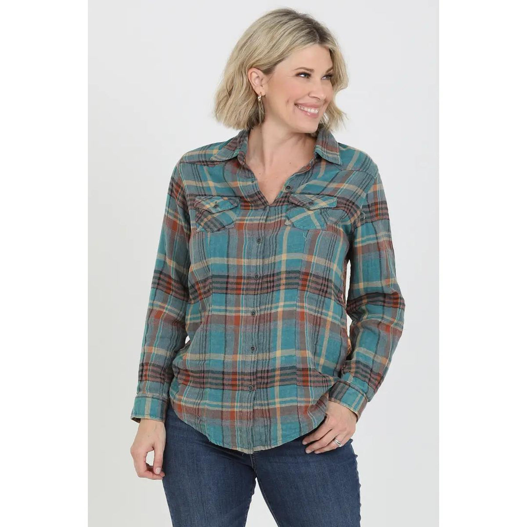 Plaid Button Front Shirt with Paisley Print Plaid Button Front Shirt with Paisley Print