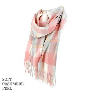 Cashmere Feel  Scarf Plaid Coral Cashmere Feel  Scarf