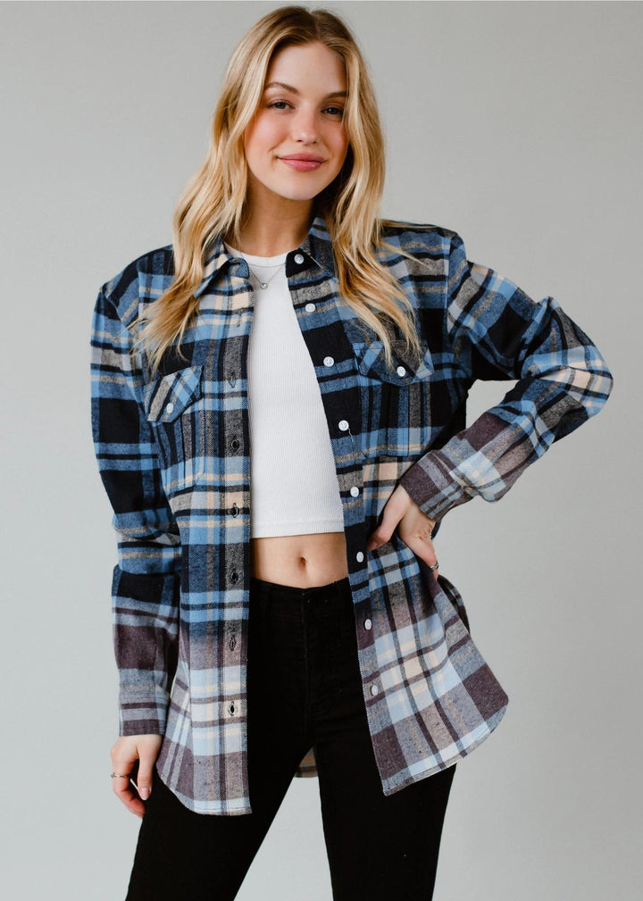 Plaid Flannel Shirt with bleached dipped contrast Plaid Flannel Shirt with bleached dipped contrast