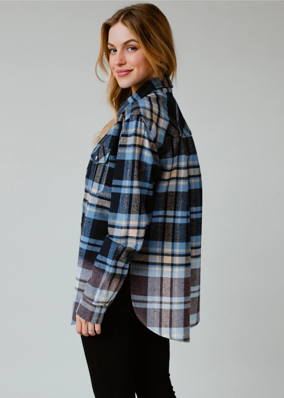 Plaid Flannel Shirt with bleached dipped contrast Plaid Flannel Shirt with bleached dipped contrast