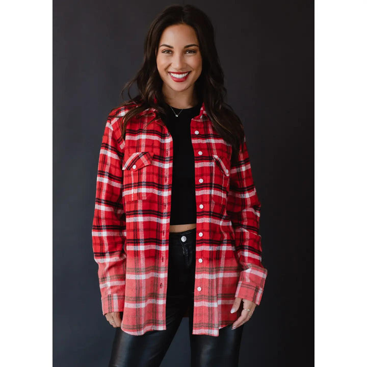 Plaid Flannel Shirt with bleached dipped contrast Plaid Flannel Shirt with bleached dipped contrast