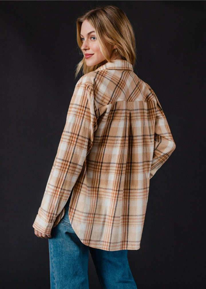 Plaid Flannel Shirt with bleached dipped contrast Tan Plaid Flannel Shirt with bleached dipped contrast Tan