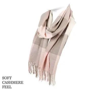 Cashmere Feel  Scarf Plaid Pink Brown Cashmere Feel  Scarf