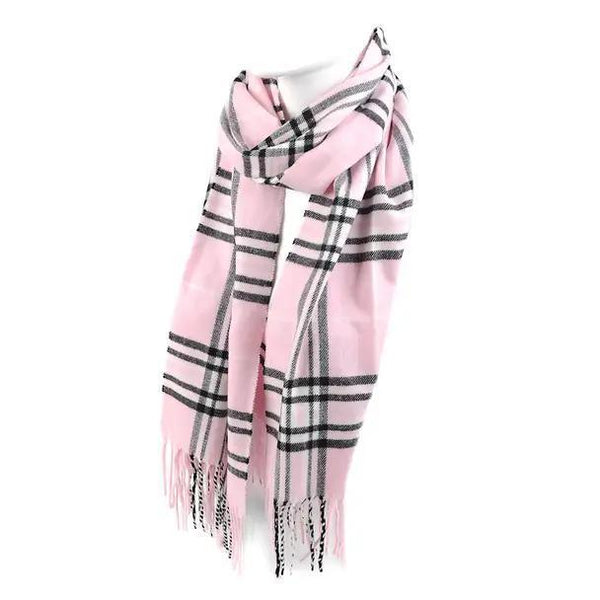 Cashmere Feel  Scarf Plaid Pink Grey Cashmere Feel  Scarf