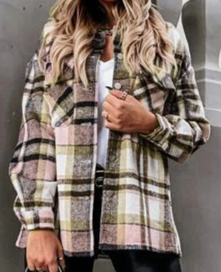 Plaid Shacket with Button Closure | Pink