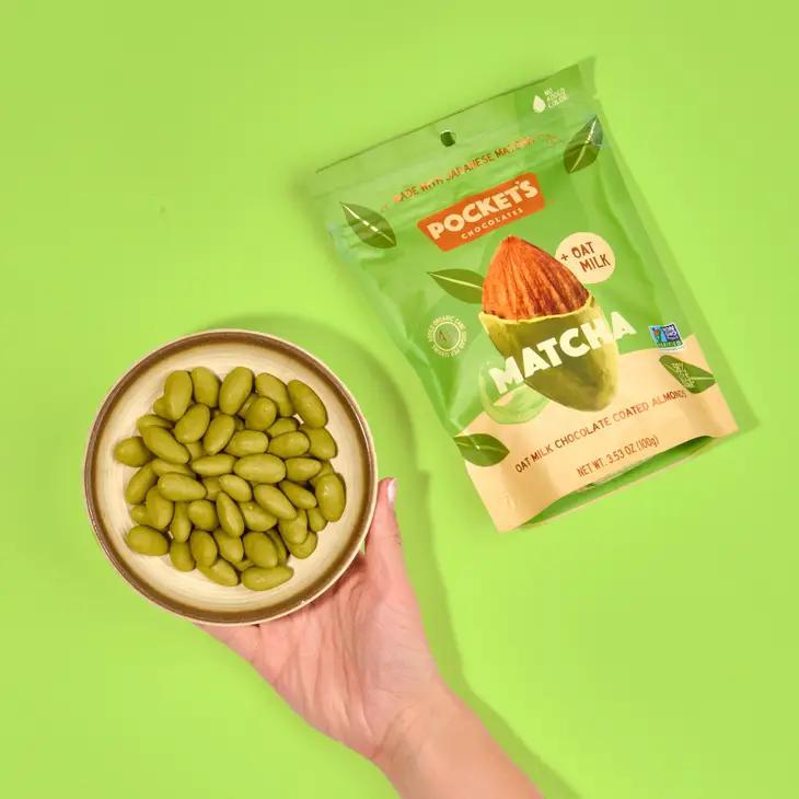 Pocket's Chocolates Oat Milk Chocolate Almonds | Matcha