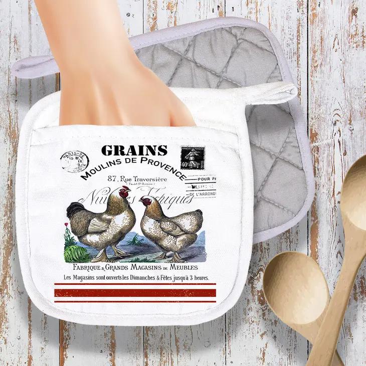 Pot Holder Oven Mitt | French Country Farm Chickens