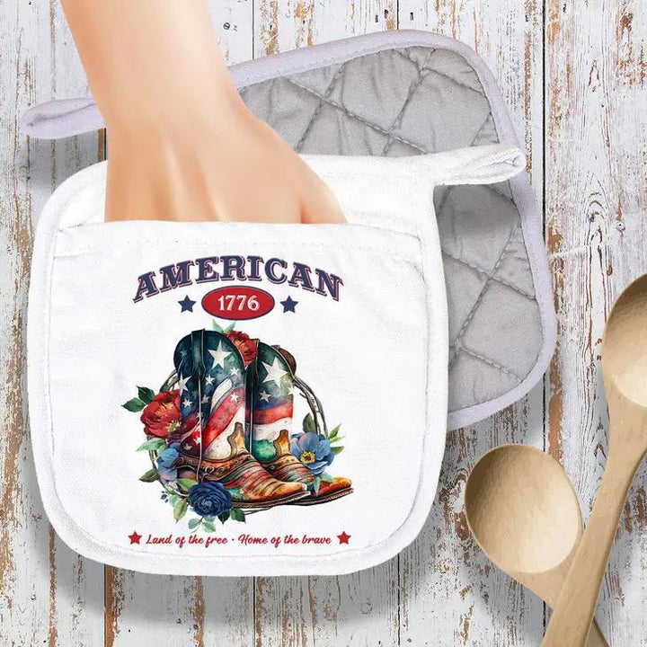Pot Holder Oven Mitt | Patriotic Western Cowboy Boots