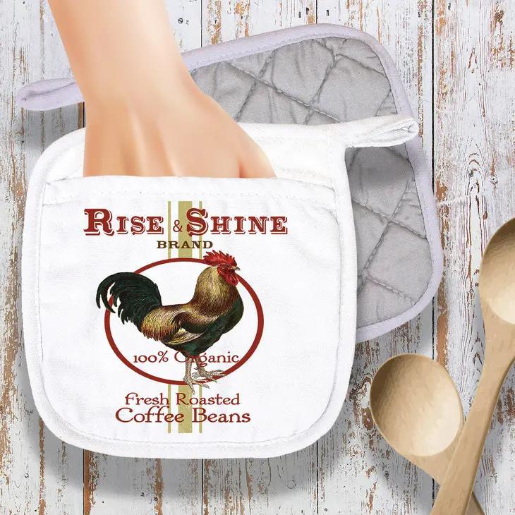 Pot Holder Oven Mitt | Rise & Shine Rooster Coffee