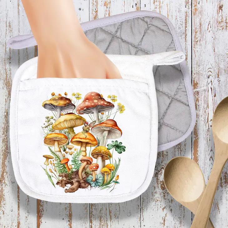 Pot Holder Oven Mitt | Vintage Mushrooms Botanicals Fairy