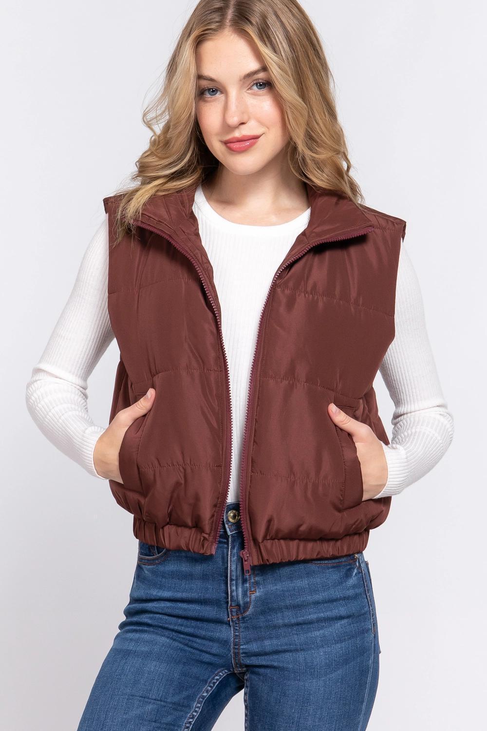Puffer Padding Vest w/ Pockets Brown Puffer Padding Vest w/ Pockets Brown