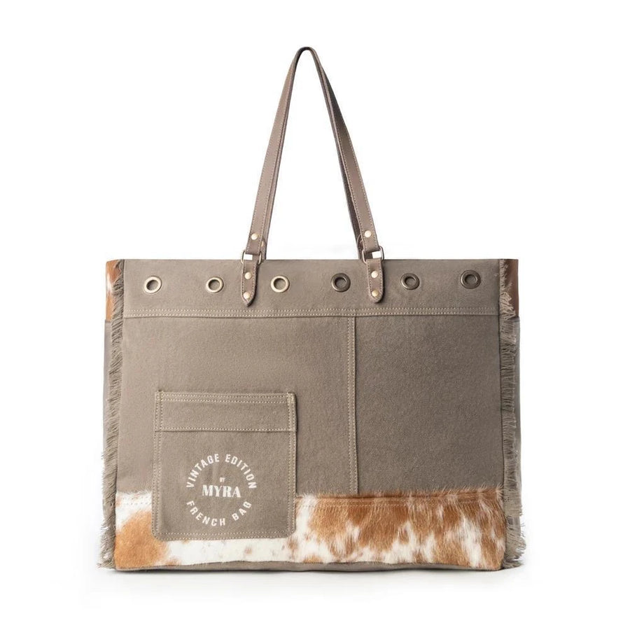 Ranger Hide Western Weekender Bag for Women in olive with hairon detail Ranger Hide Western Weekender Bag for Women in olive with hairon detail