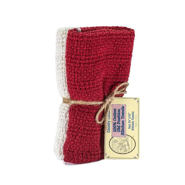 Woven Kitchen Towels 100% Cotton USA made Red & Natural