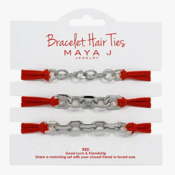 Maya J Bracelet Hair Tie Red Silver