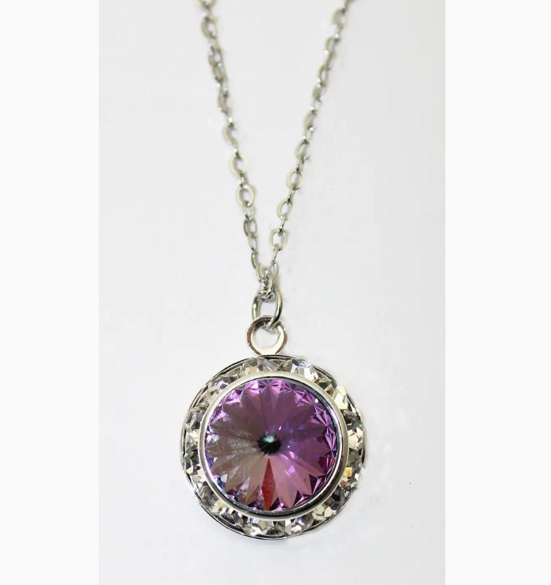 Rhinestone Rivoli Vl Pendant with 18" Silver Chain