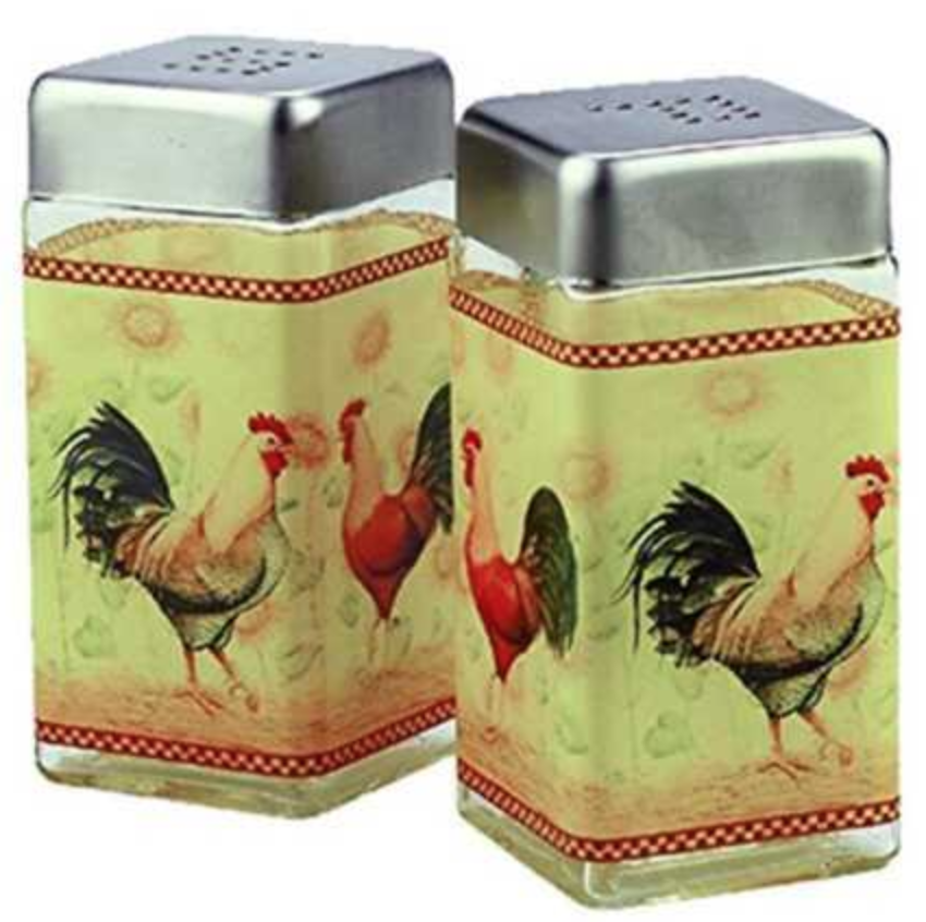 Rooster Square Glass Salt & Pepper Shaker Set Rooster Square Glass Salt & Pepper Shaker Set