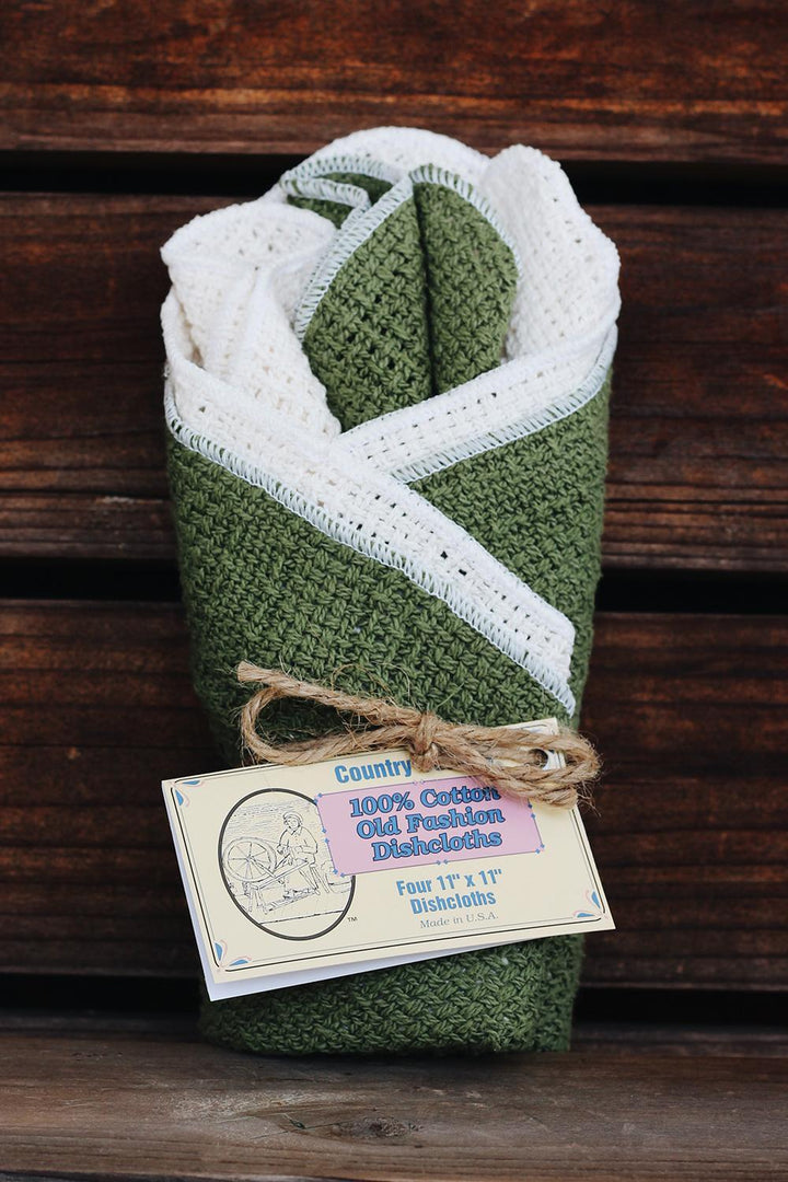 Woven Dishcloths 100% Cotton USA Made Sage & Natural Woven Dishcloths 100% Cotton USA Made