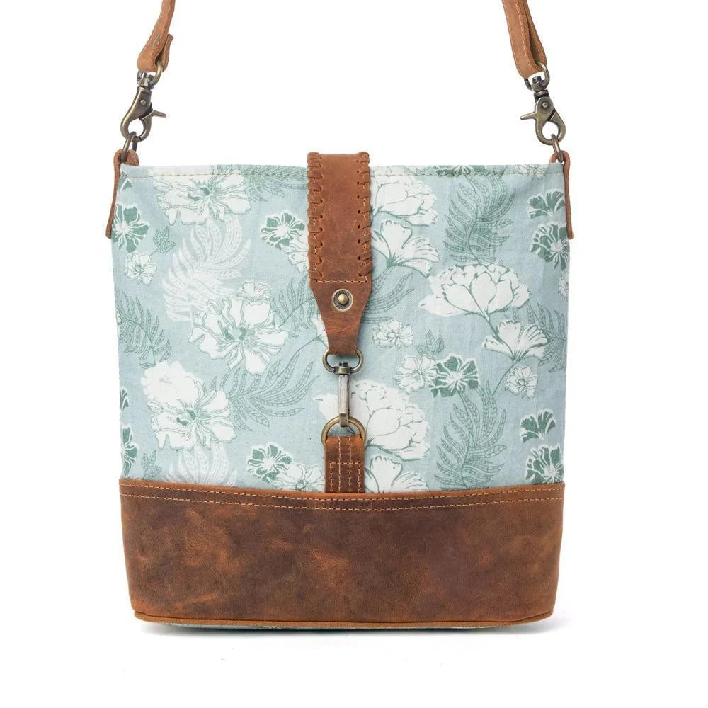 Sagefield Cotton & Leather Shoulder Bag in Mint Brown Sagefield Cotton & Leather Shoulder Bag in Mint Brown