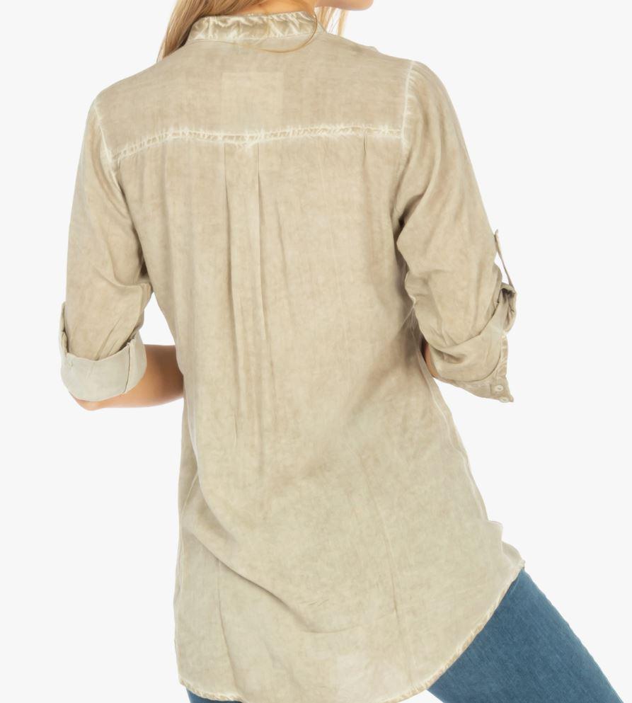 Sand Blouse with Pin Tucks and Roll Up Sleeves