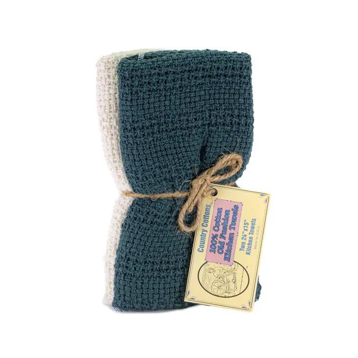 Woven Kitchen Towels 100% Cotton USA made Slate Blue & Natural Woven Kitchen Towels 100% Cotton USA made