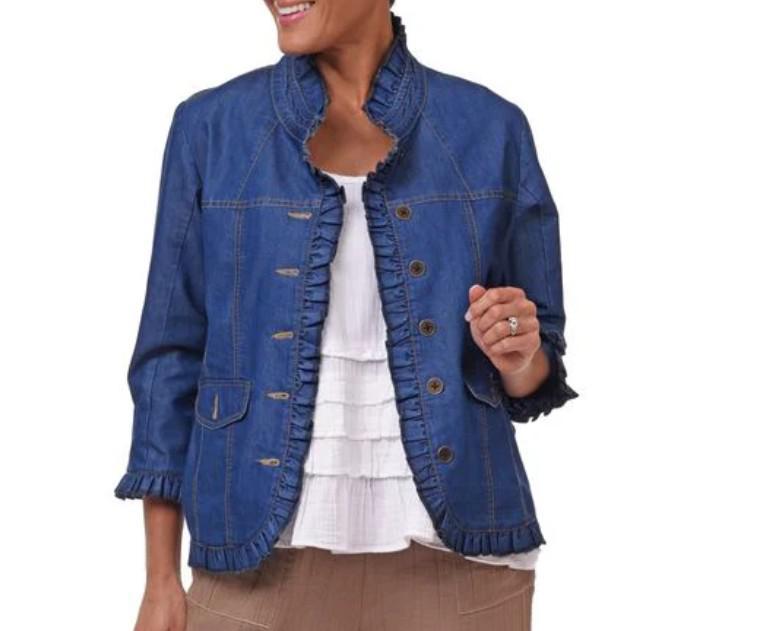 Snap Dragon & Twig Sterling Ruffle Jacket in Denim Snap Dragon & Twig Sterling Ruffle Jacket in Denim