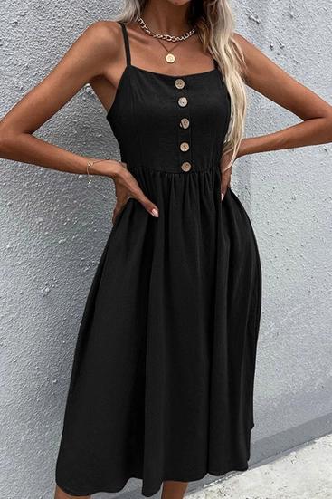 Solid Color Sling Long Dress | Black