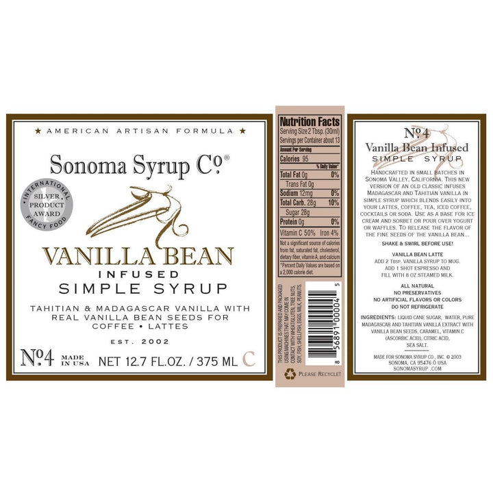 Sonoma Syrup | Vanilla Bean Simple Syrup Sonoma Syrup | Vanilla Bean Simple Syrup