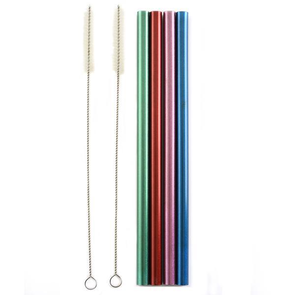 Stainless Steel Metallic Smoothie Straws Set of 4