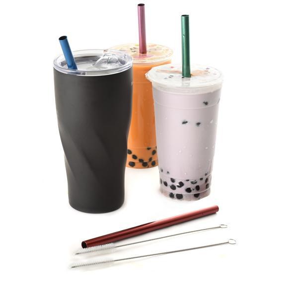 Stainless Steel Metallic Smoothie Straws Set of 4