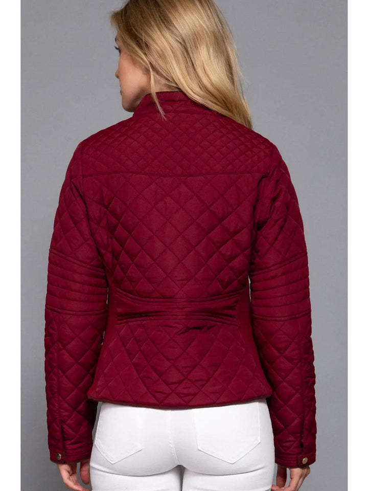 Suede Piping Detail Rib Quilted Padding Jacket | Dark Wine Suede Piping Detail Rib Quilted Padding Jacket | Dark Wine