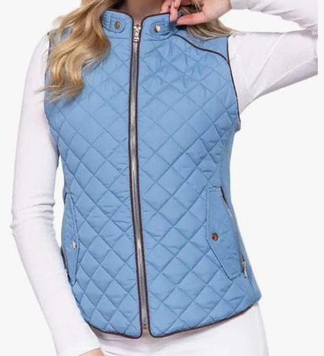 Suede Piping Detail Side Rib Quilted Padding Vest | Blue